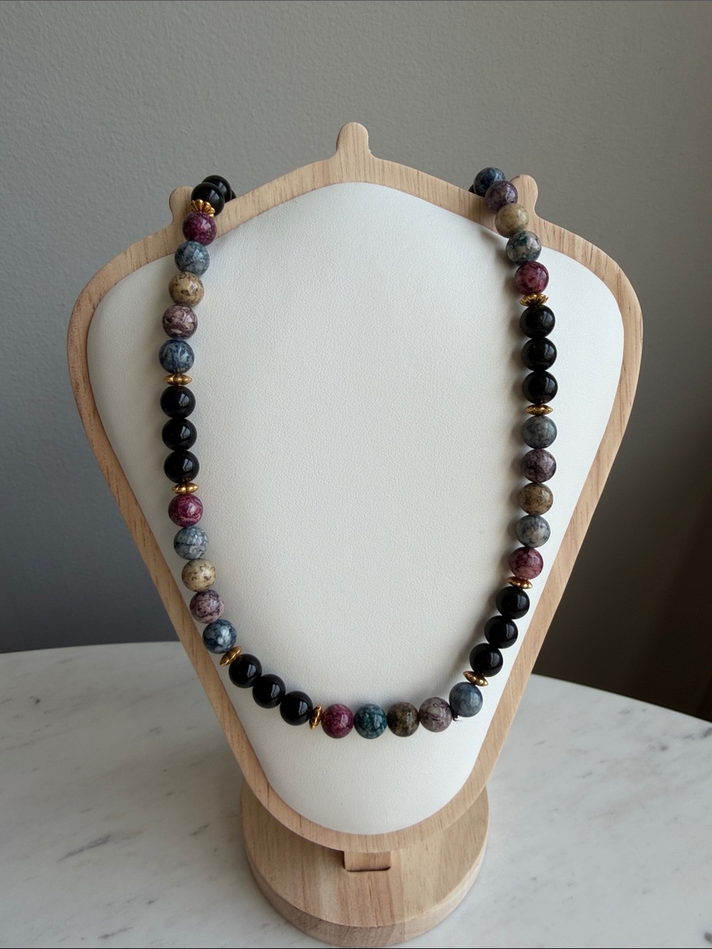 Multi-Color speckled Stone Beaded Necklace